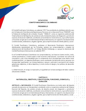 Completable En línea Estatutos Comite Paralimpico Colombiano pdf Fax