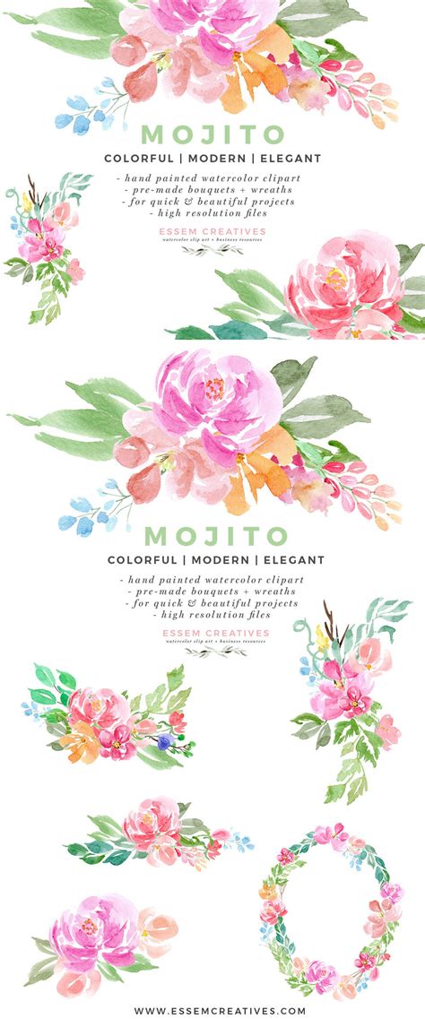 Watercolor Flowers Clipart, Welcome Sign Clipart, Table Number Graphics ...