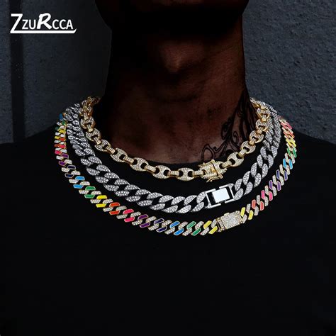 Buy Iced Out Cuban Link Chain Necklace Gold Color Rhinestone Man