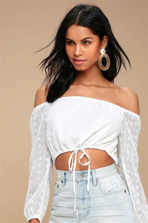 Cute White Top Off The Shoulder Top Eyelet Crop Top Lulus