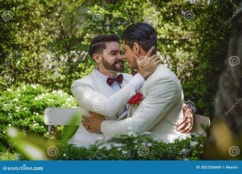 Lgbtq Gay Marriage Couple Having Romantic Moment Together After Wedding