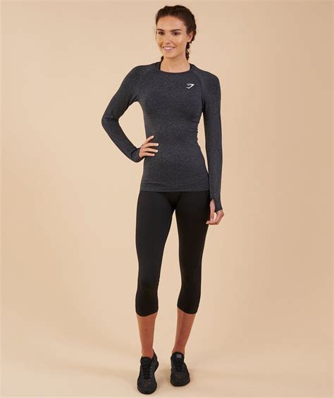 Gymshark Vital Seamless Long Sleeve Top Black Marl Womens Workout