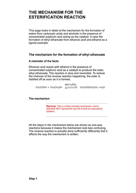 SOLUTION: Mechanism for the esterification reaction - Studypool