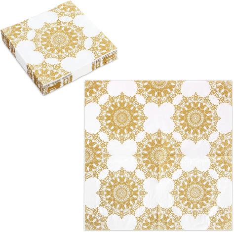 40PCS Gold Napkins Papers Gold Floral Party Paper Disposable Cocktail