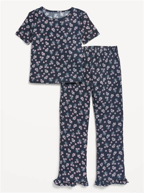 Printed Rib Knit Pajama Set For Girls Old Navy