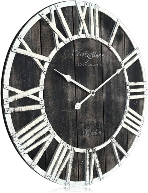 Westzytturm Farmhouse Wood Wall Clock Rustic White Roman Numeral