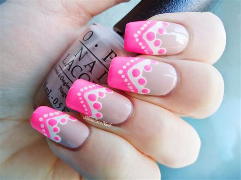 Silvia Lace Nails Neon And Nude Decorated Chevron Nail Art