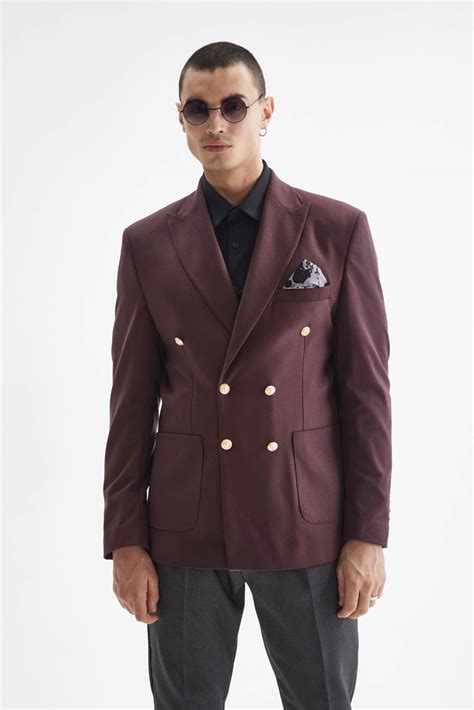 Antioch Bordo Slim Fit Kruvaze Erkek Kadife Blazer Ceket