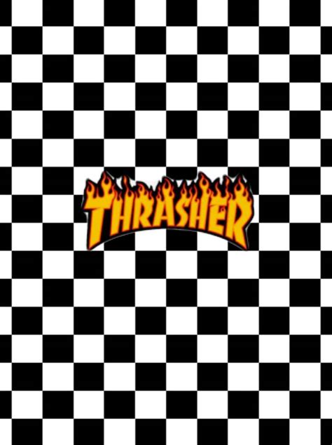 Download Thrasher Logo Black And White Squares Background Wallpaper