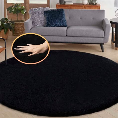 Latepis Black Round Rugs Ft Machine Washable Rabbit Fur Area Rug Large