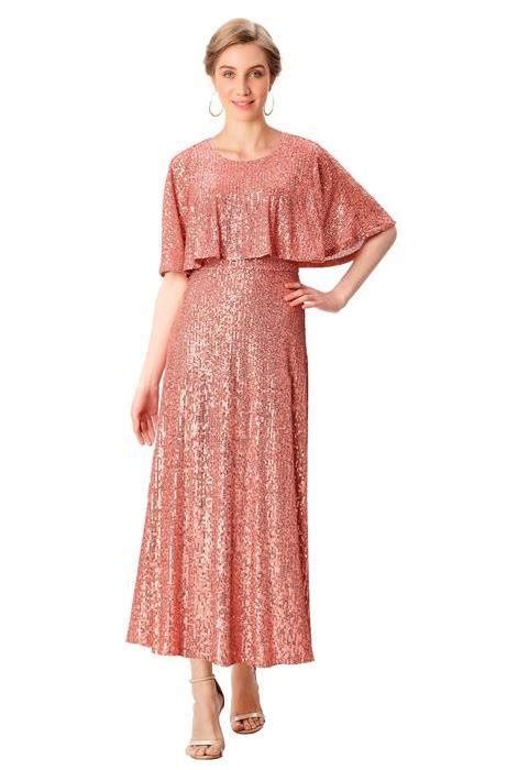 Shop Cape Sleeve Sequin Mesh Dress Eshakti