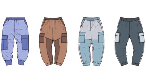 Cargo Pants colorful fashion hand drawing technical template. Cargo ...