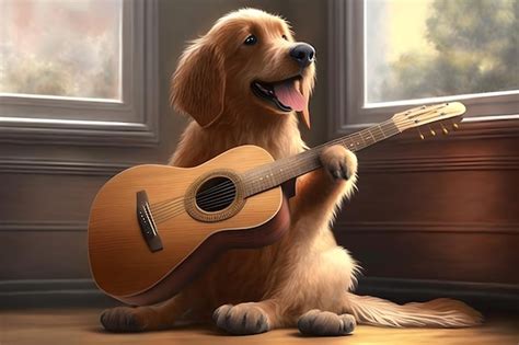 Premium Ai Image A Dog Playing A Guitar Is Sitting In Front Of A Window