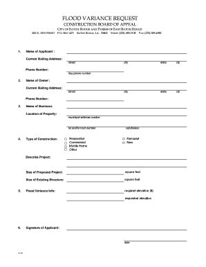 Fillable Online Flood Variance Request Form Construction Board Of