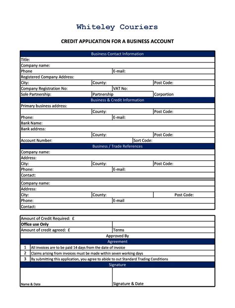 Credit Application And Agreement Template Sfiveband