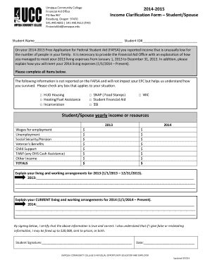 Fillable Online Edu Income Clarification Form Student Spouse