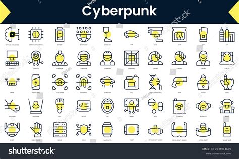 Set Thin Line Cyberpunk Icons Line Stock Vector (Royalty Free ...