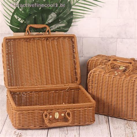 ACBR1 Retro PP Imitação Rattan Tecelagem Cesta De Armazenamento