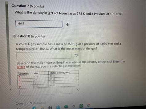 Solved Question 7 6 Points What Is The Density In G L Of Chegg