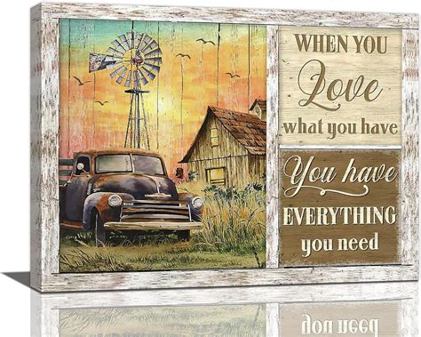 Farmhouse Old Truck Wall Art Rustic Country Pictures Wall Decor