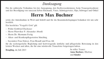 Traueranzeigen Von Dengling Max Buchner Mittelbayerische Trauer