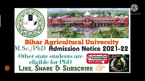 Bau Sabour Admission 2021 22 Msc And Phd Bihar Agricultural