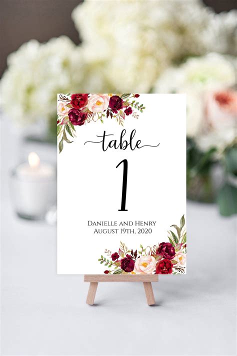 Editable Table Numbers Printable 5x7 Personalized Wedding Etsy