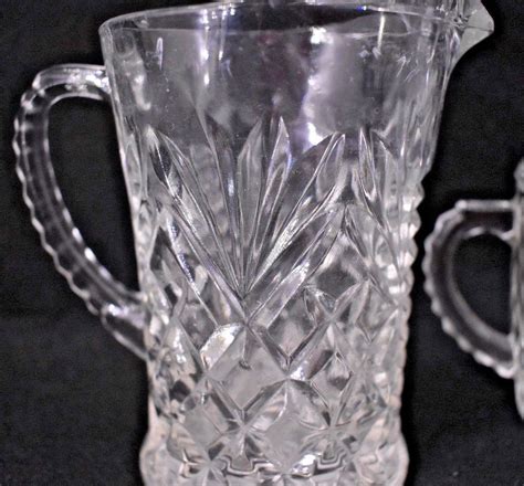 Vintage Anchor Hocking Prescut Clear Pineapple Pressed Glass Creamer Palm Leaf Sunburst