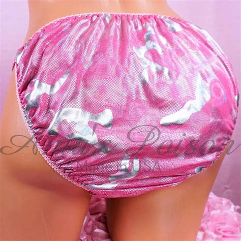 Anias Sissy Metallic Foil Dot Pink Silver Camo Shiny Wetlook Mens String Bikini Panties Sz L