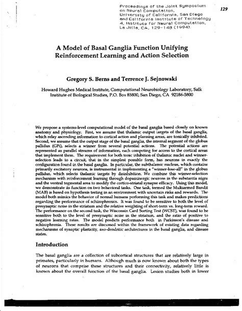 PDF A Model Of Basal Ganglia Function Unifying Reinforcement