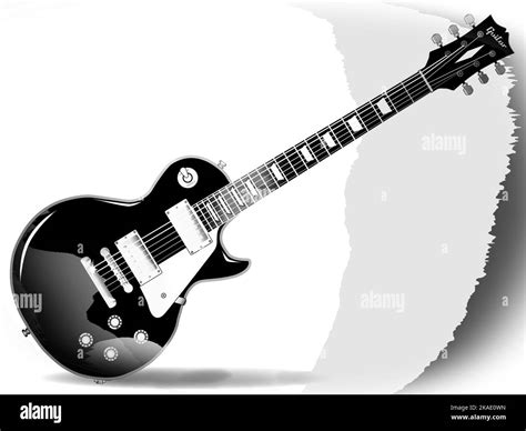 The definitive rock and roll guitar in black and white greyscale isolated over a white ...