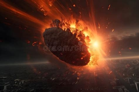 Huge Asteroid Hitting A City On Planet Earth Sci Fi Fantasy Closeup