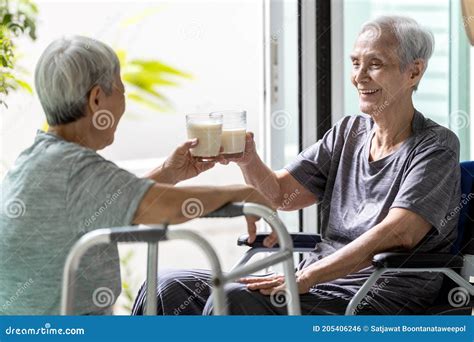 Healthy Asian Senior Women Drinking Warm Fresh Milk Old Elderly Holding