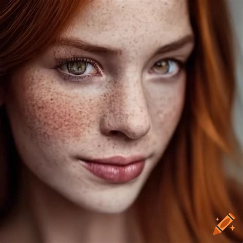 Portrait Of A Beautiful Young Woman With Freckles And Auburn Hair