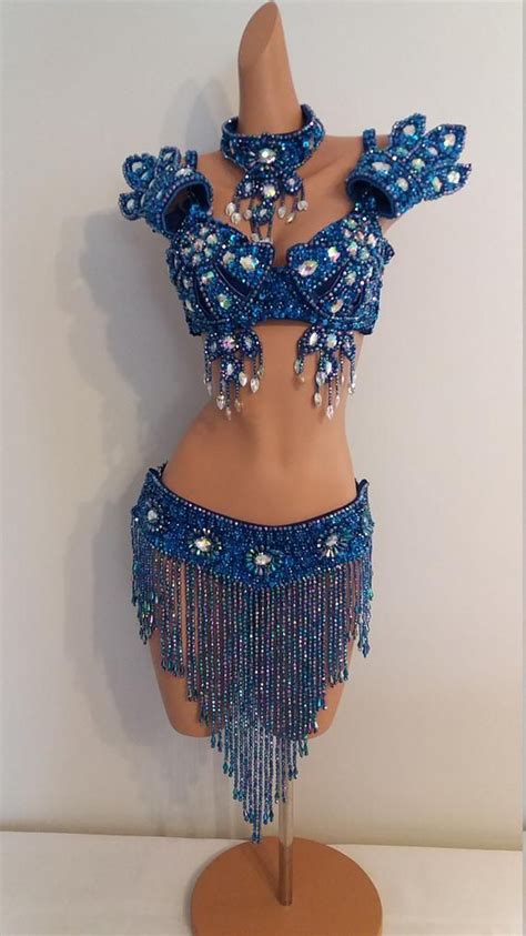 Royal BLUE Beads Skirttop Samba Costumes Carnival Show Girl Vegas