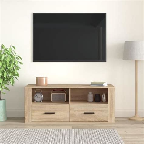 YOSOO Meuble TV Chêne sonoma 100x35x40 cm Bois d ingénierie LS008