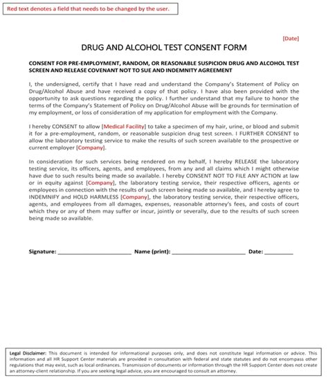 Free 7 Drug Alcohol Testing Consent Forms In Pdf Ms Word