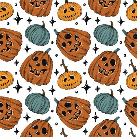 Premium Vector Creepy Pumpkins Halloween Lanterns Seamless Pattern