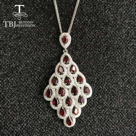 Tbjhigh Quality Gemstone Necklace Elegant Red Garnet Necklace In 925