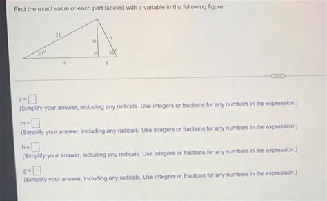 Solved Find The Exact Value Of Each Part Labeled With A Chegg