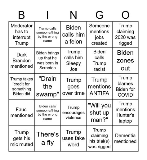 Presidential Debate Bingo Card