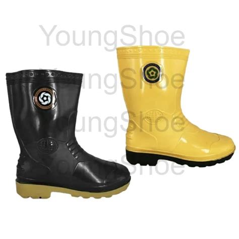 Original Korakoh Yellow Black Rubber Medium Cut Rain Boots Kasut