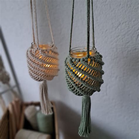 Makramee Windlicht hängend Windlicht zum Aufhängen Boho Etsy de