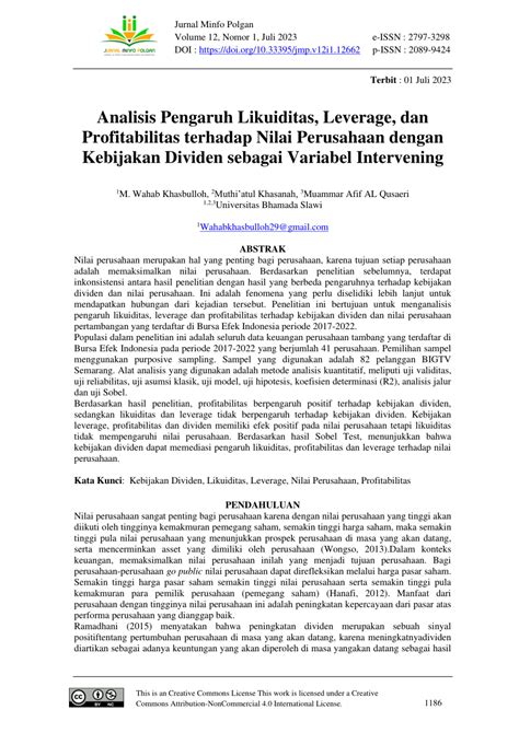 Pdf Analisis Pengaruh Likuiditas Leverage Dan Profitabilitas