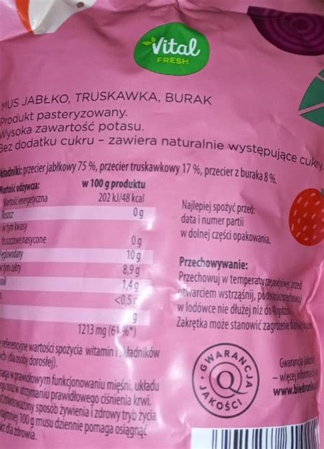 Mus jabłko truskawka burak Vital Fresh kalorie kJ i wartości