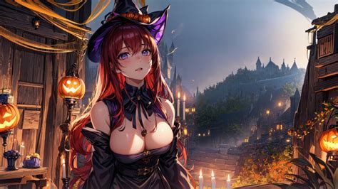 Anime Girl Red Hair Halloween 4K #8471m Wallpaper iPhone Phone