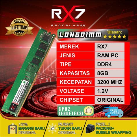 Jual Ram Rx7 Longdimm Ddr4 8gb 3200 Mhz Pc 25600 Ram Garansi Resmi