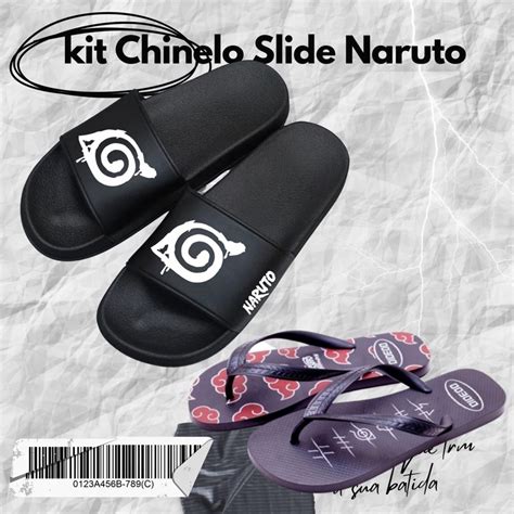 Kit Chinelo Slide Sand Lia Chinelo Anime Naruto Mang Akatsuki Nuvens