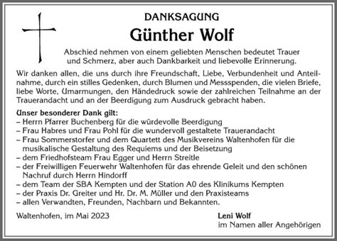 Traueranzeigen von Günther Wolf Allgäuer Zeitung