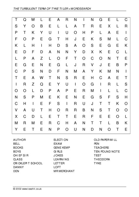 Wordsearch The Turbulent Term Of Tyke Tyler Ks English Teachit